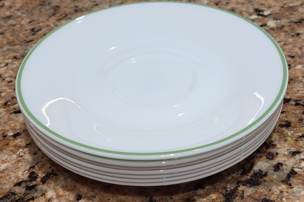 Corelle Saucers with Green Rim (Set Of 7)